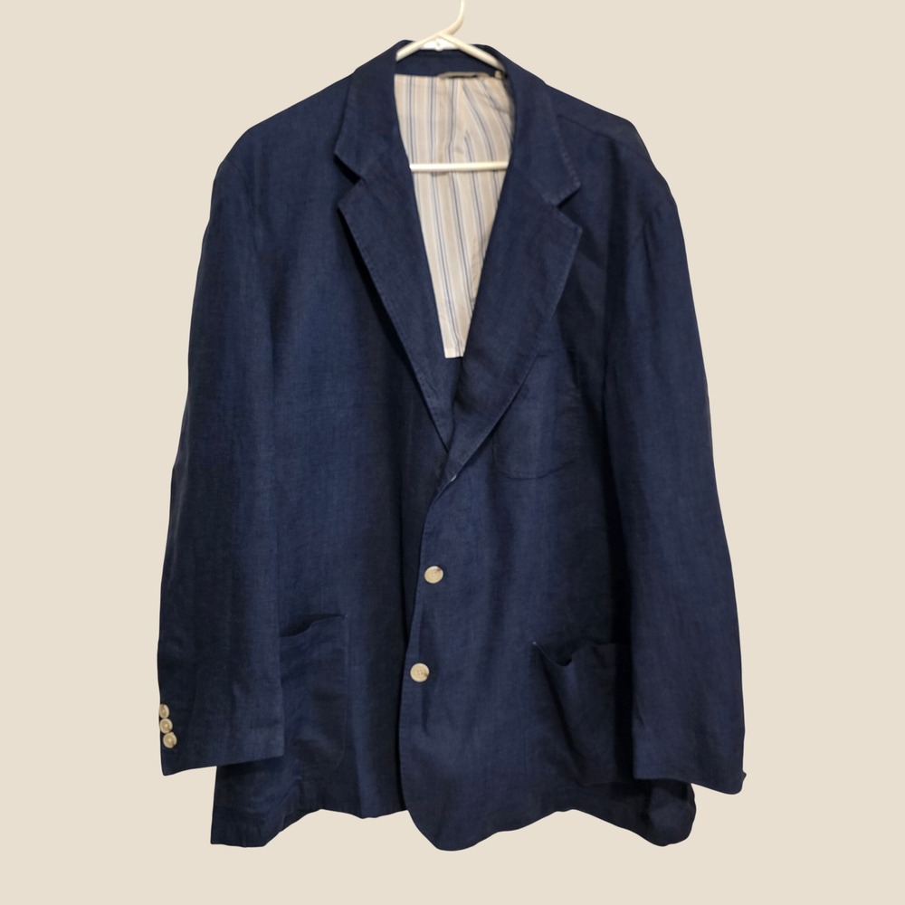 Peter Millar Mens Linen Blazer Jacket Size XL Blue Linen Unstructured Sport Coat